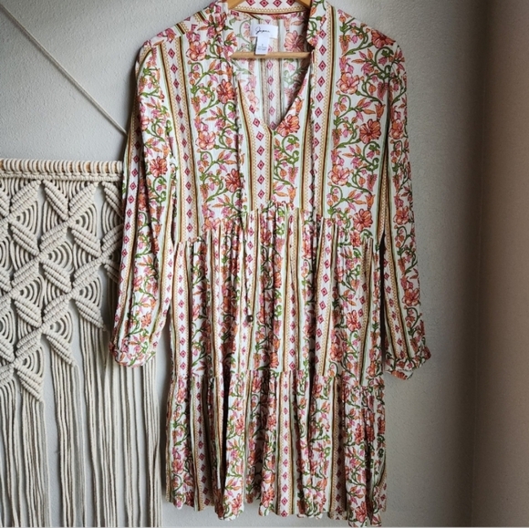 Japna Boho Floral Tiered Midi Dress Size S - 100% Viscose India Print LS - Picture 10 of 10